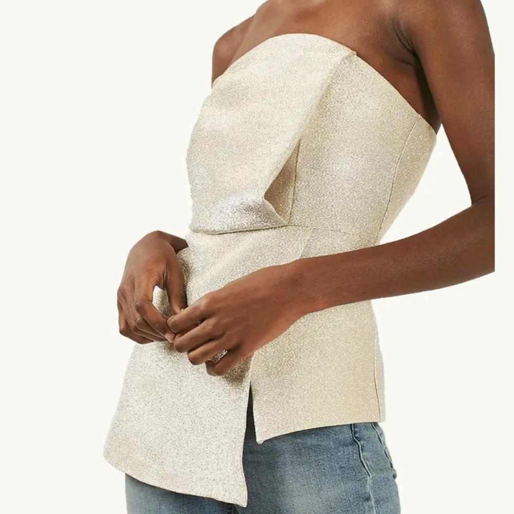 TOPSHOP Metallic Gold Shimmery Strapless Top